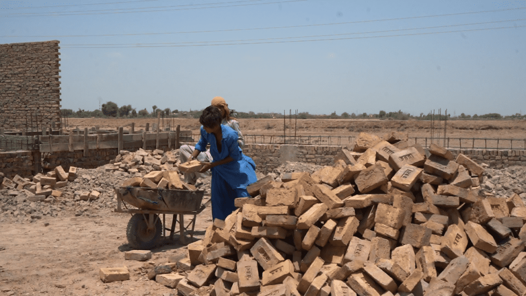 bricks and wheelbarrow